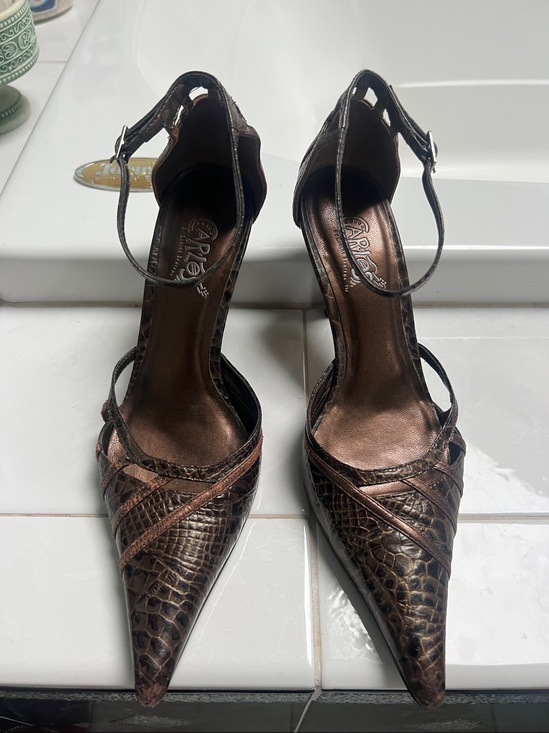 Carlos Santana Shoes - Vintage Carlos Santana Pointed Toe Ankle Strap Metallic Brown Black Size 6.5